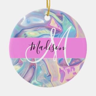 Meisjesachtige Roze Holografische Iriserende Monog Keramisch Ornament