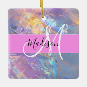 Meisjesachtige Roze Holografische Iriserende Monog Keramisch Ornament