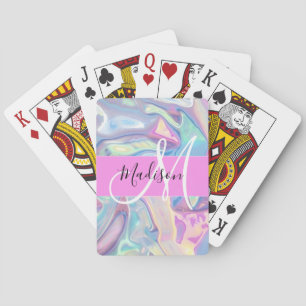 Meisjesachtige Roze Holografische Iriserende Monog Pokerkaarten