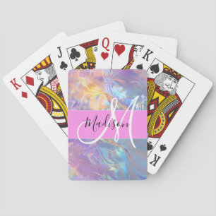 Meisjesachtige Roze Holografische Iriserende Monog Pokerkaarten
