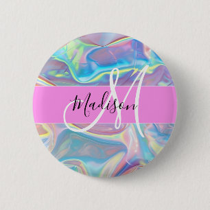 Meisjesachtige Roze Holografische Iriserende Monog Ronde Button 5,7 Cm
