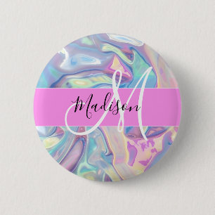 Meisjesachtige Roze Holografische Iriserende Monog Ronde Button 5,7 Cm