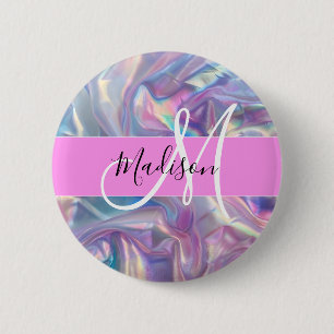 Meisjesachtige Roze Holografische Iriserende Monog Ronde Button 5,7 Cm