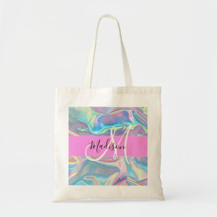 Meisjesachtige Roze Holografische Iriserende Monog Tote Bag