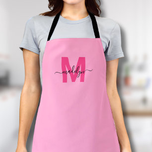Meisjesachtige Roze Initiële Naam Monogram Schort