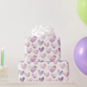 Meisjesachtige Roze Paarse Harten Verjaardag Cadeaupapier