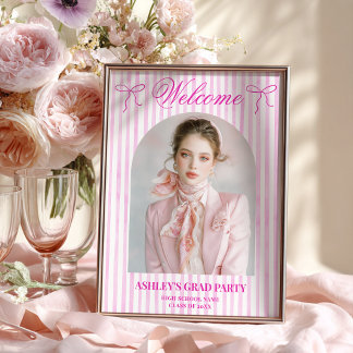 Meisjesachtige Roze Strepen Foto Afstuderen Welkom Poster