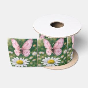 Meisjesachtige Roze Vlinder en Witte Madeliefje Lint