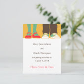 Meisjesachtige schoenen en sneakers geïllustreerde save the date (Staand voorkant)