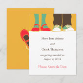 Meisjesachtige schoenen en sneakers geïllustreerde save the date (Voorkant / Achterkant)