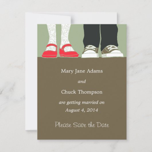Meisjesachtige schoenen en sneakers geïllustreerde save the date (Voorkant)