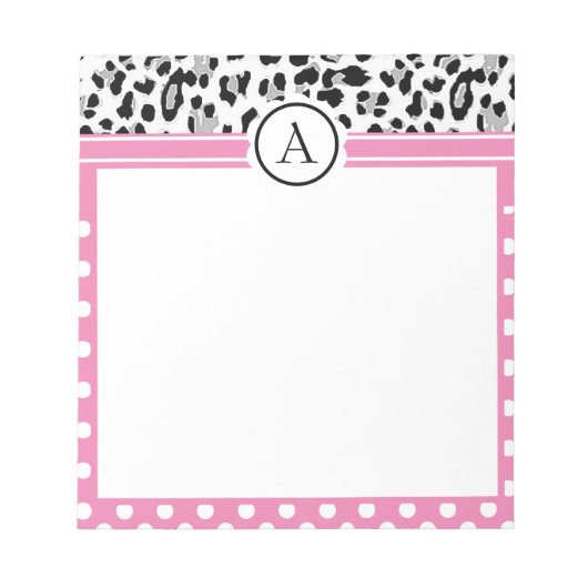 Meisjesachtige stippen en dierenprint monogram notitieblok (Voorkant)