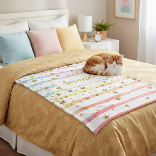 Meisjesachtige strepen en sterren  gepersonaliseer fleece deken