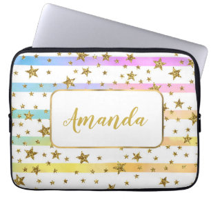Meisjesachtige strepen en sterren gepersonaliseer laptop sleeve