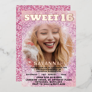 Meisjesachtige Sweet 16 Roze Goud Calligrafie & Gl Folie Uitnodiging