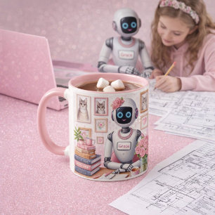 Meisjesachtige Tech AI Robot Grace Roze Glans  Mok