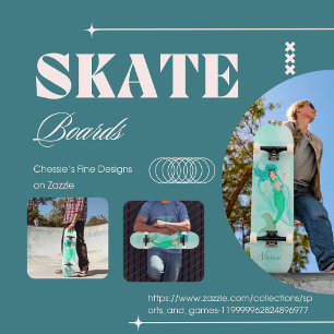 Meisjesachtige Zeemeermin Groene Staart Blauw Skateboard