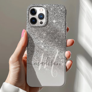 Meisjesachtige zilveren glinsterende monogramnaam iPhone 12 hoesje