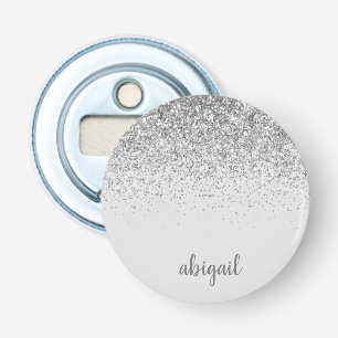 Meisjesachtige Zilveren Glitter Moderne Monogram N Button Flesopener