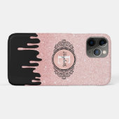 Meisjesachtige zwarte roze gouden glinsterende dru Case-Mate iPhone case (Achterkant (horizontaal))