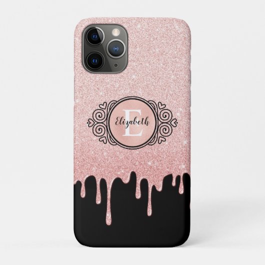 Meisjesachtige zwarte roze gouden glinsterende dru Case-Mate iPhone case (Achterkant)