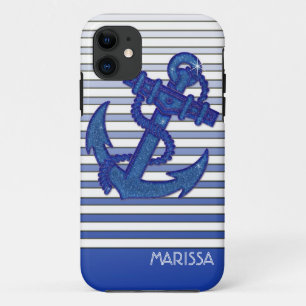 Meisjesanker Nautical Sailing Boat Ombre Stripes iPhone 11 Hoesje
