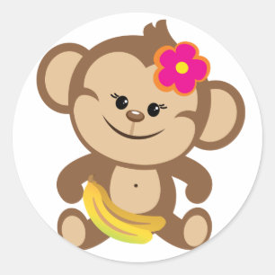 Meisjesapen met bananen ronde sticker