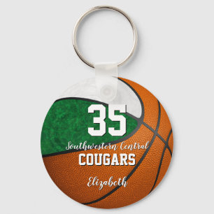 meisjesbasketbal groene witte schoolteamkleuren sleutelhanger