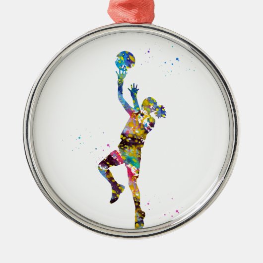 Meisjesbasketbalspeler Metalen Ornament (Voorkant)