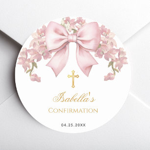 Meisjesbevestiging Roze Strik Nep Gouden Kruis Blo Ronde Sticker