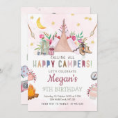 MeisjesCamp Party Invitation Camp Out Birthday Programma (Voorkant / Achterkant)