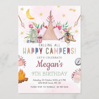 MeisjesCamp Party Invitation Camp Out Birthday Programma