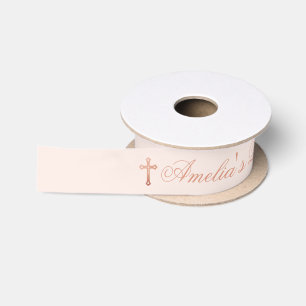 Meisjesdoop Roze Roze Goud Kruis en Kalligrafie Lint