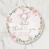 Meisjeseucalyptusroze olifant baby shower bedankjes labels (Voorkant)
