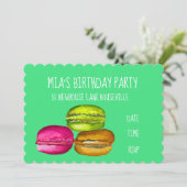 Meisjesfeestje cute macaron verjaardagsfeestje kaart (Staand voorkant)