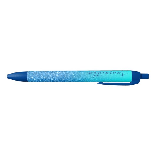 Meisjesgepersonaliseerde Aqua Blue Ombre Glitter Zwarte Inkt Pen (Bodem)