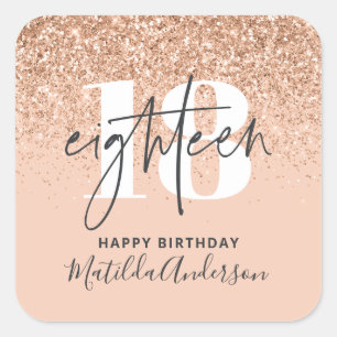 Meisjesglitter gladde moderne 18e verjaardag vierkante sticker