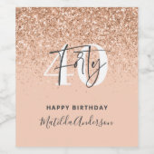 Meisjesglitter gladde moderne 40e verjaardag wijn etiket (Enkel label)