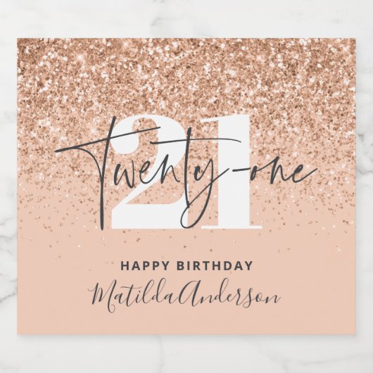 Meisjesglitter sparkle moderne 21e verjaardag bier etiket (Enkel label)