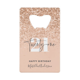 Meisjesglitter sparkle moderne 21e verjaardag kredietkaart flessenopener