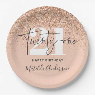 Meisjesglitter sparkle moderne 21e verjaardag papieren bordje
