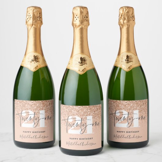 Meisjesglitter sparkle moderne 21e verjaardag sparkling wijnetiket (Flessen)