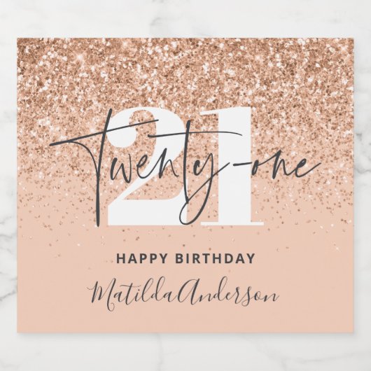 Meisjesglitter sparkle moderne 21e verjaardag sparkling wijnetiket (Enkel label)