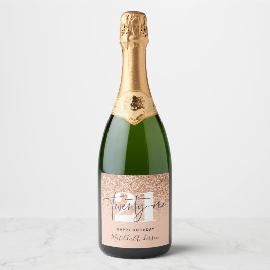 Meisjesglitter sparkle moderne 21e verjaardag sparkling wijnetiket (Voorkant)