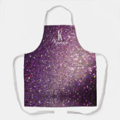 Meisjesglitter sparkle paarse zilvernaam monogram schort (Voorkant)