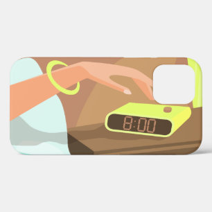 Meisjeshand die de alarmklok aandrukt iPhone 12 hoesje