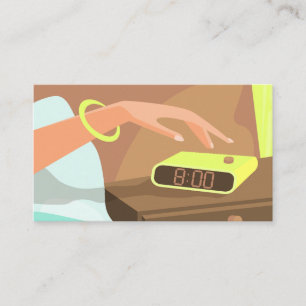 Meisjeshand die de alarmklok aandrukt contactkaartje