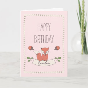Meisjeshandtekening Fox Birthday Card Kaart