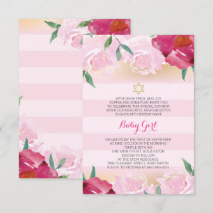 Meisjesjoodse Noemdag - Roze bloem & goud Kaart