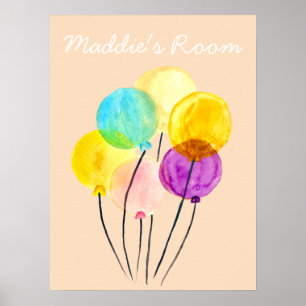 Meisjeskamer ballonnen waterverf mooie kunst poster